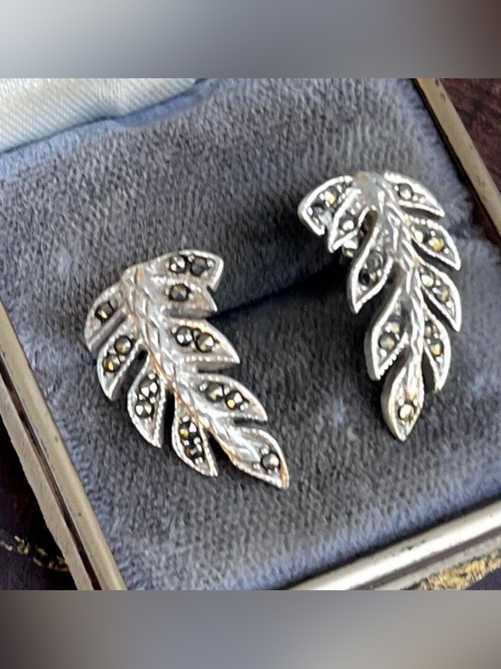 Sterling Silver Marcasite Leaf Earrings